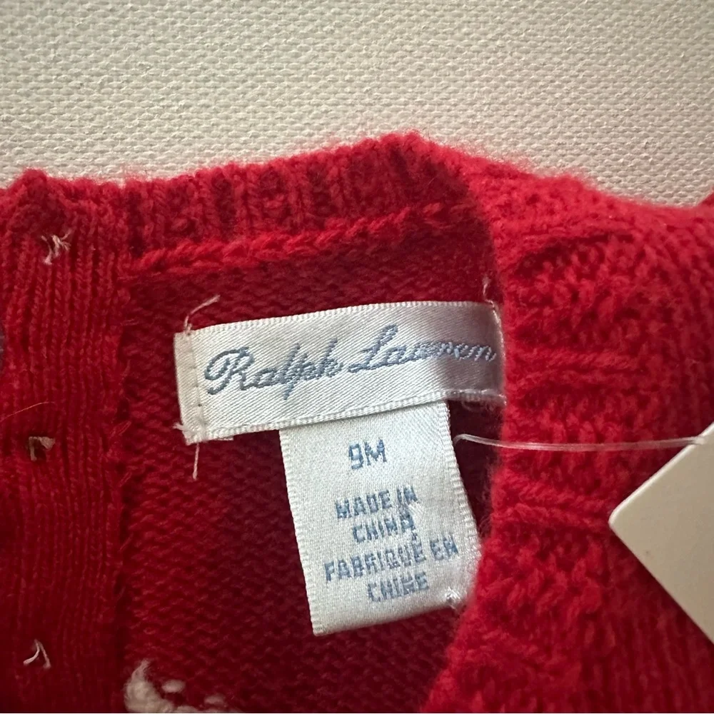 Ralph Lauren 9 Months Baby Girl Red Sweater Reindeer Holiday Christmas NWT